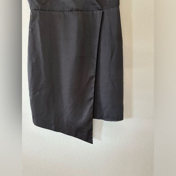 Lulus What a Stunner Black Satin Asymmetrical Mini Dress Size M - Picture 8 of 11